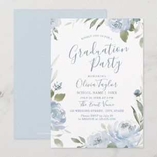 Romantic garden dusty blue floral graduation party invitation