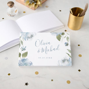 Romantic garden dusty blue floral wedding guest book
