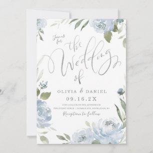 Romantic garden dusty blue floral wedding invitation