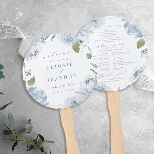 Romantic garden dusty blue floral wedding Program Hand Fan