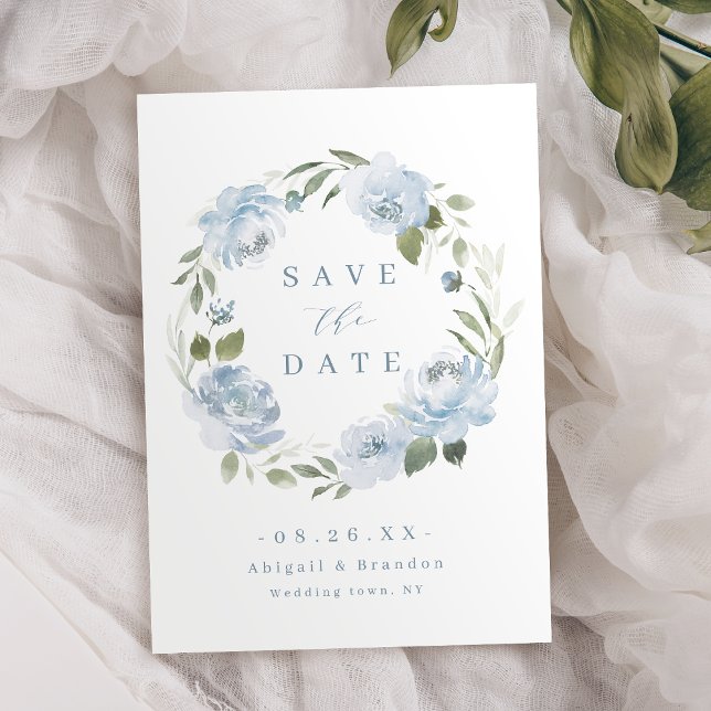 Romantic garden dusty blue floral wedding  save the date (Romantic garden dusty blue floral wedding save the date)