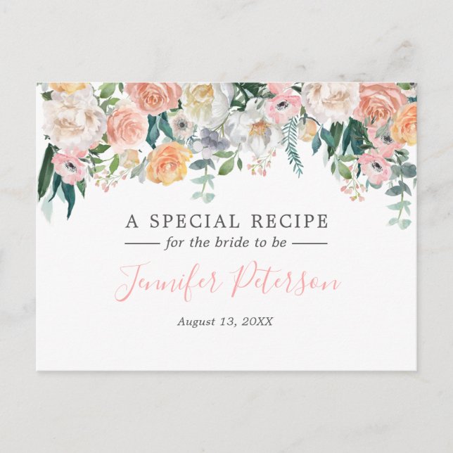 Romantic Garden Floral Bridal Shower Recipe Card (Front)