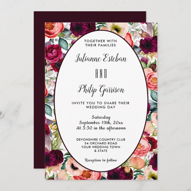 Romantic Garden Floral Casual Wedding Invitation (Front/Back)