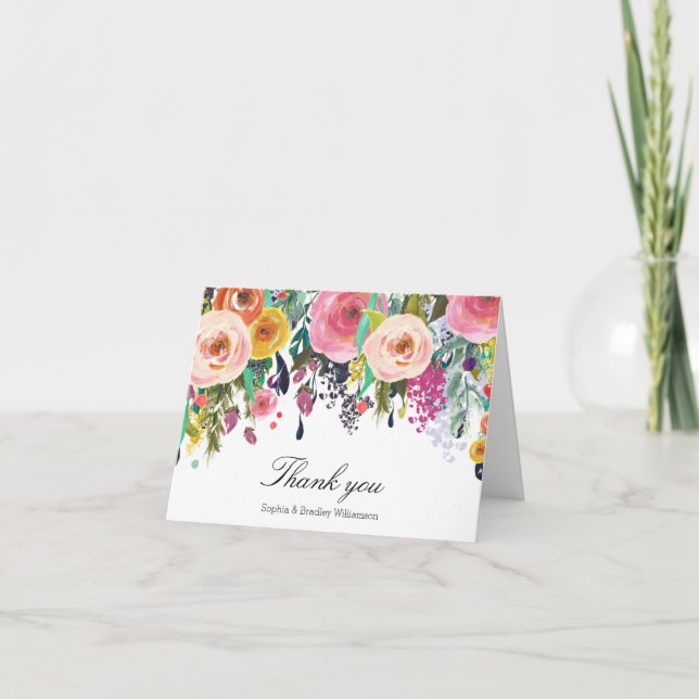Romantic Garden Floral Watercolor Thank you Card (Front)