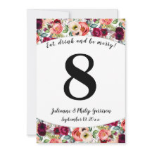 Romantic Garden Floral Wedding Table Number Card