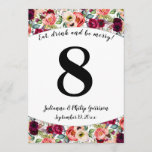 Romantic Garden Floral Wedding Table Number Card<br><div class="desc">From our Romantic Garden Floral Wedding Collection, a table number card. Arched, floral top and bottom images accent a fun "eat, drink and be merry" table number card. Bold numbers easily seen from a distance is what you're looking for in a table number card. Our floral is a mix of...</div>