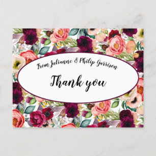 Romantic Garden Floral Wedding Thank you Postcard