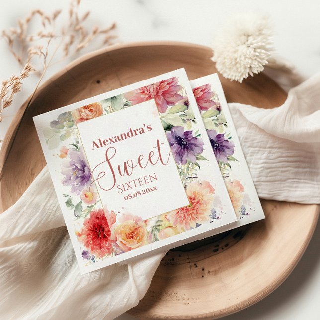 Romantic Garden Florals Sweet Sixteen Napkin (Creator Uploaded)