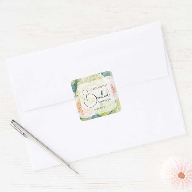 Romantic Garden Flowers Bridal Shower Square Sticker (Envelope)