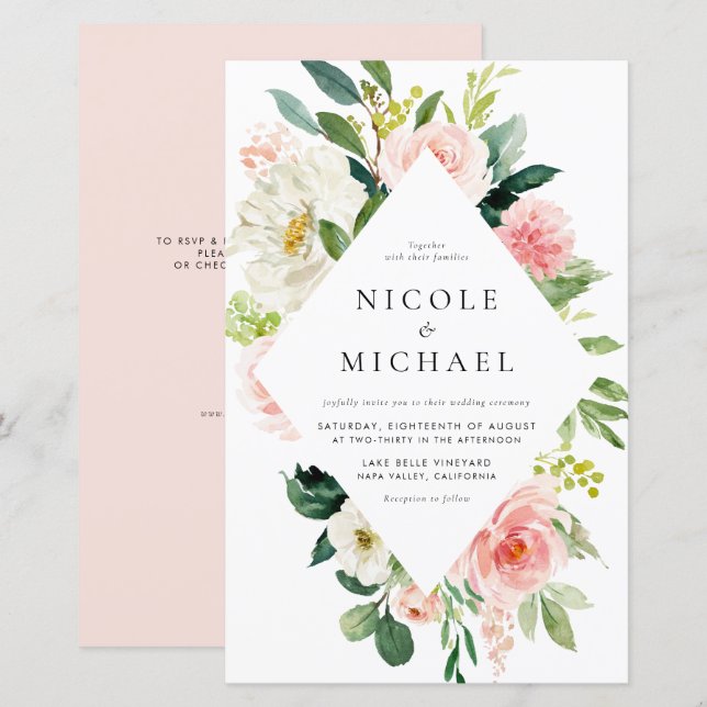 Romantic Garden Flowers QR Code Wedding Invitation (Front/Back)