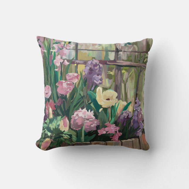 Romantic Garden Flowers - Spring Botanical Art Cushion (Front)