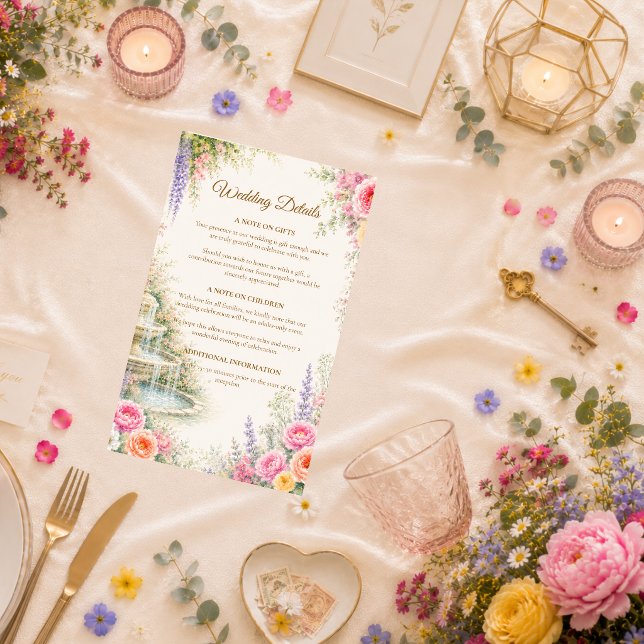 Romantic Garden Fountain Bloom Wedding  Enclosure Card (Creator Uploaded)