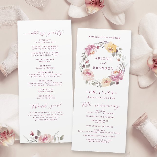 Romantic garden mauve floral wedding program (Romantic garden mauve floral wedding program)