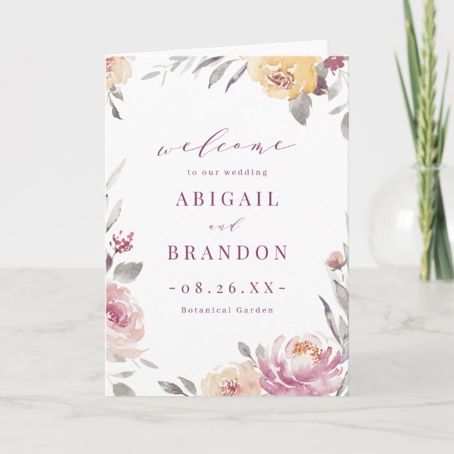 Romantic garden mauve floral wedding program (Front)