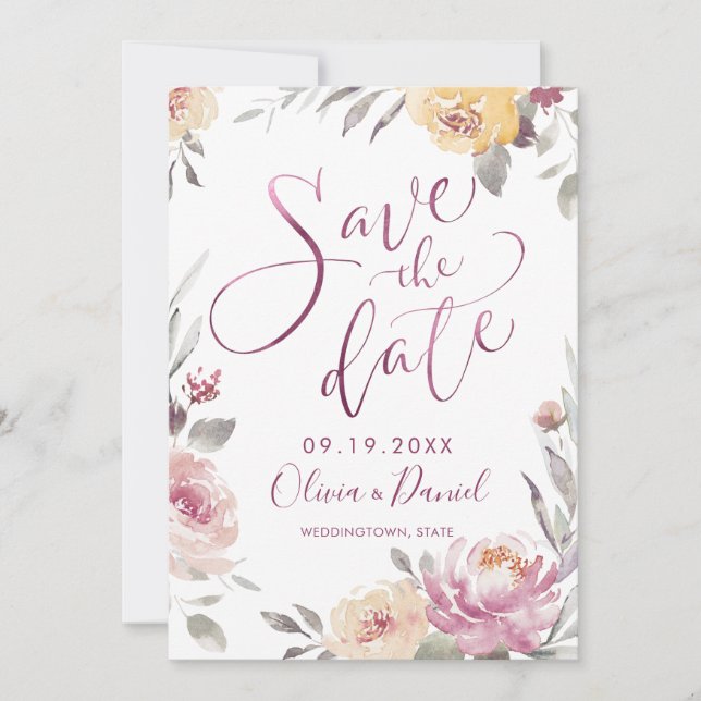 Romantic garden modern calligraphy save the date (Front)