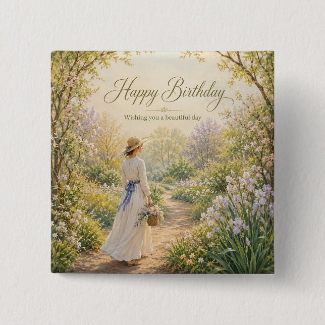 Romantic Garden Path Birthday 15 Cm Square Badge (Front)