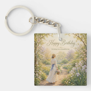 Romantic Garden Path Birthday Key Ring