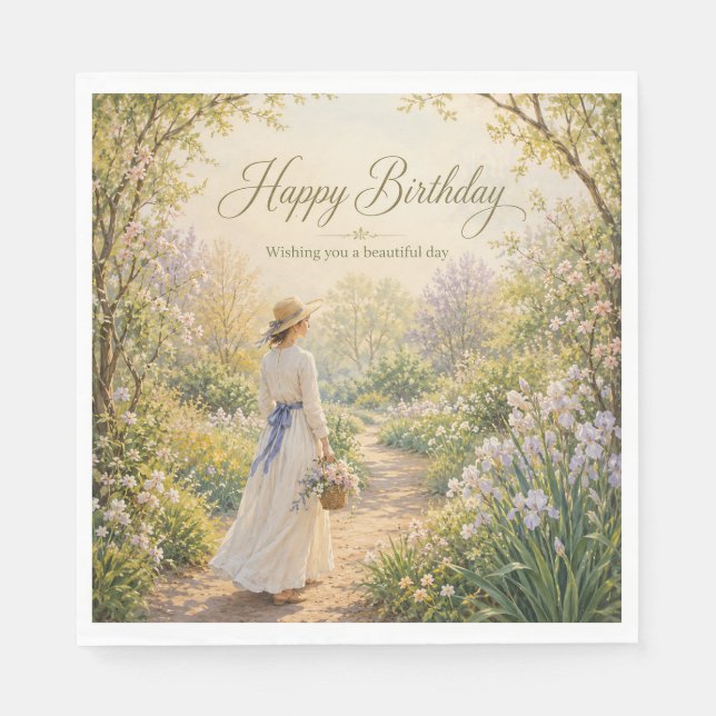 Romantic Garden Path Birthday Napkin (Front)