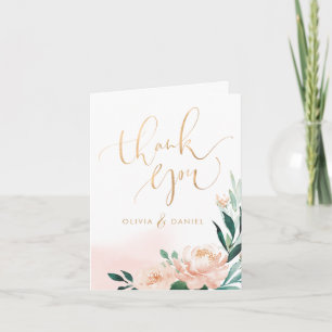 Romantic garden peach floral calligraphy thank you card
