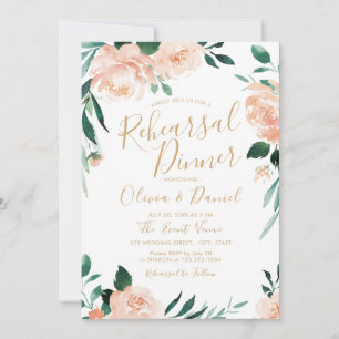 Romantic garden peach floral rehearsal dinner invitation