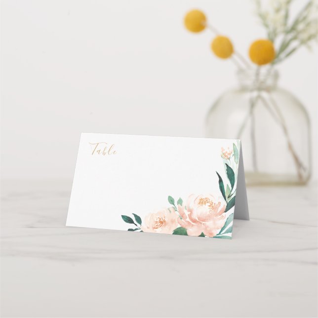 Romantic garden peach floral wedding place cards (Front)