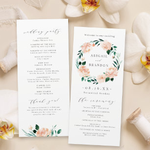 Romantic garden peach floral wedding program