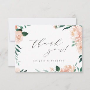 Romantic garden peach floral wedding thank you card