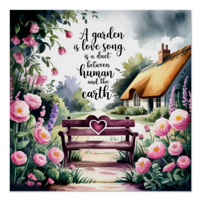 Romantic Garden Quote Watercolor Poster (Front)