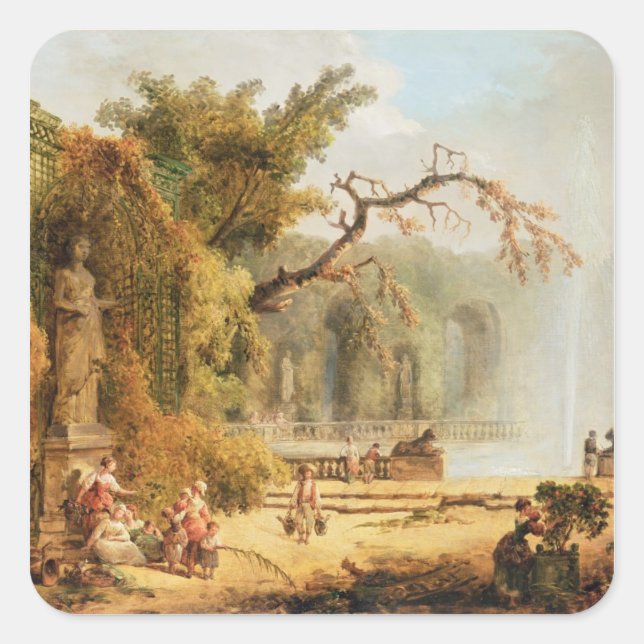 Romantic garden scene square sticker (Front)