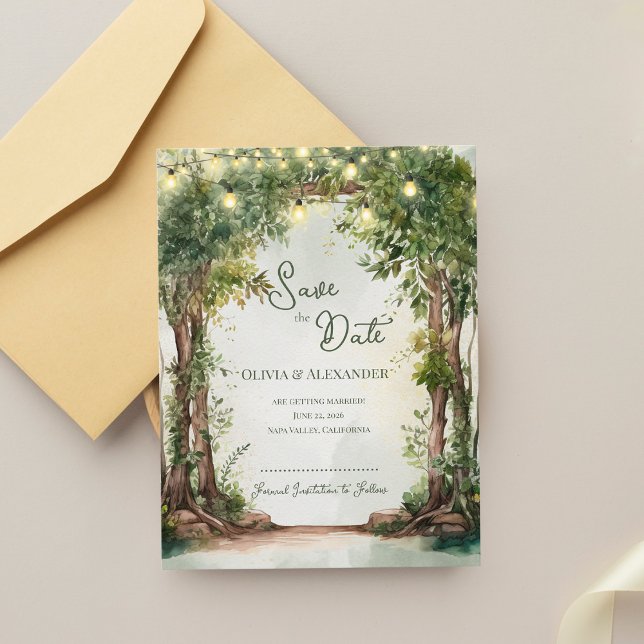 Romantic Garden String Lights Save the Date Announcement (Romantic Garden String Lights Save the Date | Enchanted Outdoor Wedding Announcement)