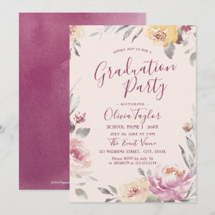 Romantic garden watercolor floral graduation party invitation