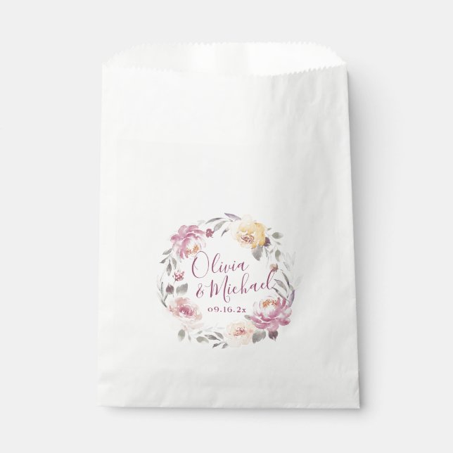 Romantic garden watercolor floral wedding favour bag (Front)