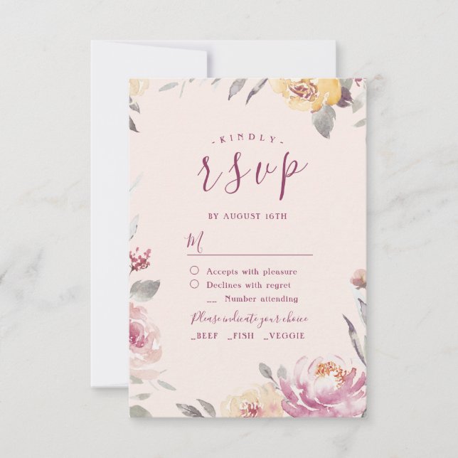 Romantic garden watercolor floral wedding RSVP Card (Front)