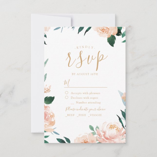 Romantic garden watercolor floral wedding RSVP Card (Front)