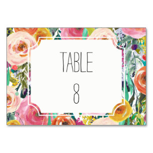 Romantic Garden Watercolor Flowers Table Number
