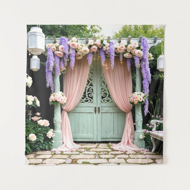 Romantic Garden Wedding Backdrop Tapestry (Front)