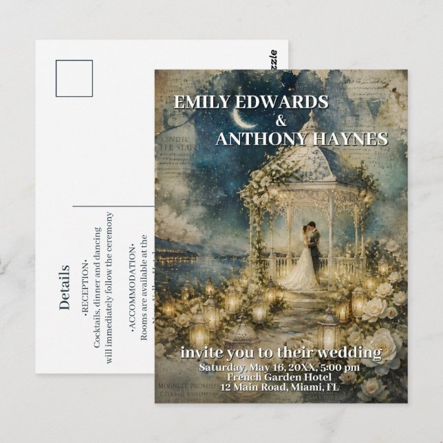 Romantic Garden Wedding Invitation Postcard (Front/Back)