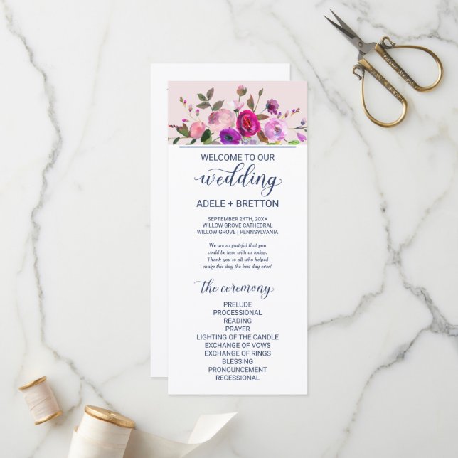 Romantic Garden Wedding Program (Front/Back In Situ)