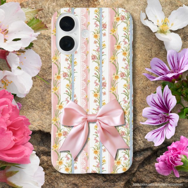 Romantic garden Yellow and pink floral white lace Case-Mate iPhone Case (Creator Uploaded)