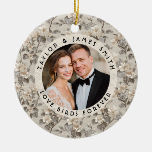 Romantic Gardenias Minimalist Wedding Ceramic Ornament