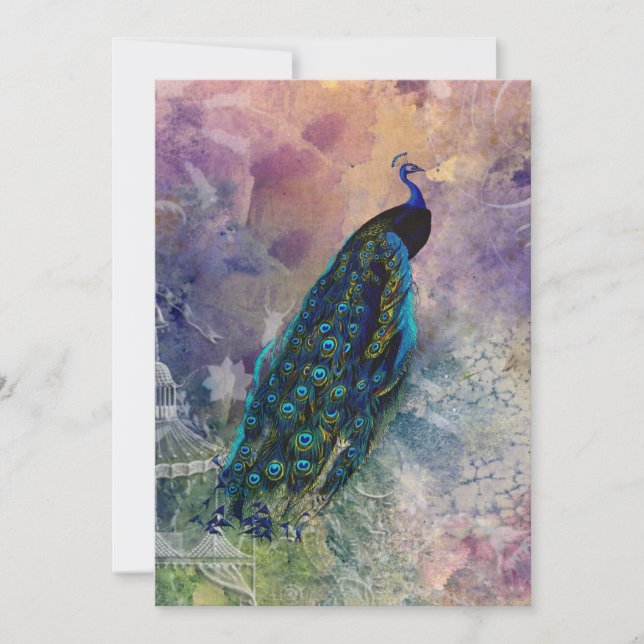 Romantic Gazebo Peacock and Watercolor Invitation (Front)