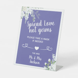 Romantic gentle flowers wedding covid safety mask  pedestal sign