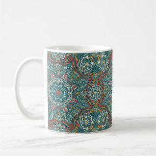 Romantic Geometric Mandala soft blue grey and red Coffee Mug