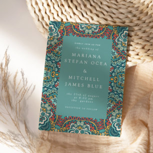 Romantic Geometric Mandala soft blue grey and red Postcard