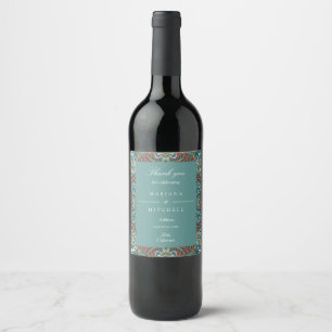 Romantic Geometric Mandala soft blue grey and red Wine Label