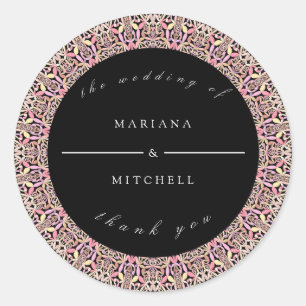 Romantic Geometric Mandala soft Pink Black Invitat Classic Round Sticker