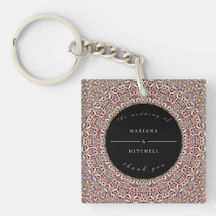 Romantic Geometric Mandala soft Pink Black   Key Ring