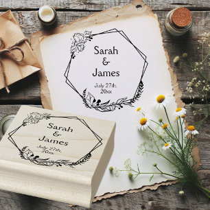 Romantic Geometric Names Wedding Date Rubber Stamp
