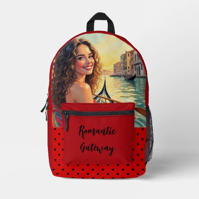 Romantic Getaway, Love and Venice Printed Backpack (Front)