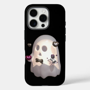 Romantic Ghost with Metallic Hearts & Flower 3D Il iPhone 16 Pro Case